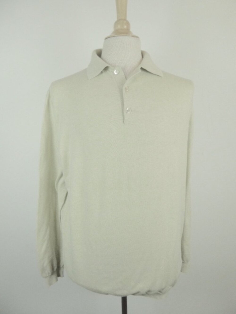 ERMENEGILDO ZEGNA ITALY BEIGE HEATHER COTTON knit POLO sweater top collared